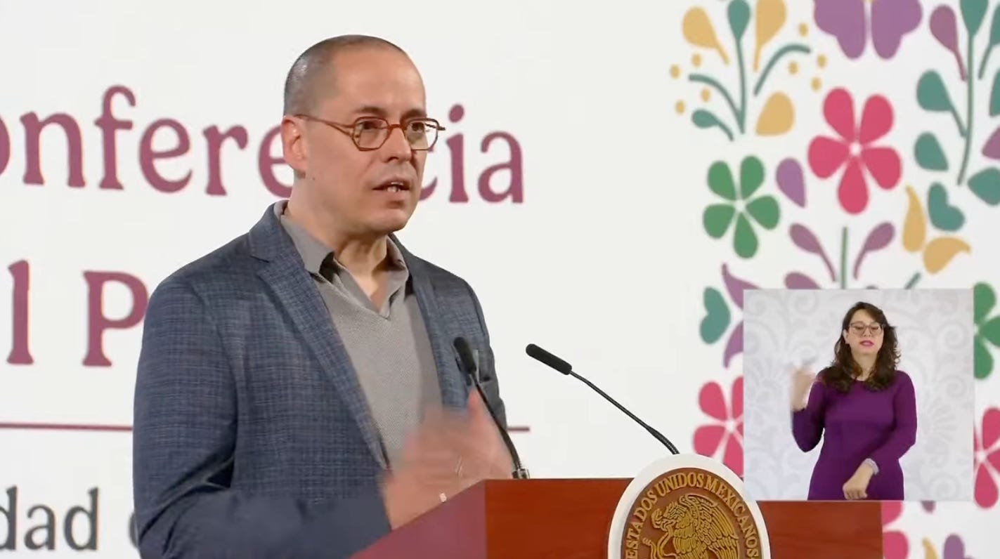 Pepe Merino, titular de la Agencia Digital, en la conferencia de la presidenta Sheinbaum del 30 de enero de 2025. Captura de pantalla Pepe Merino, titular de la Agencia Digital, en la conferencia de la presidenta Sheinbaum del 30 de enero de 2025. Captura de pantalla