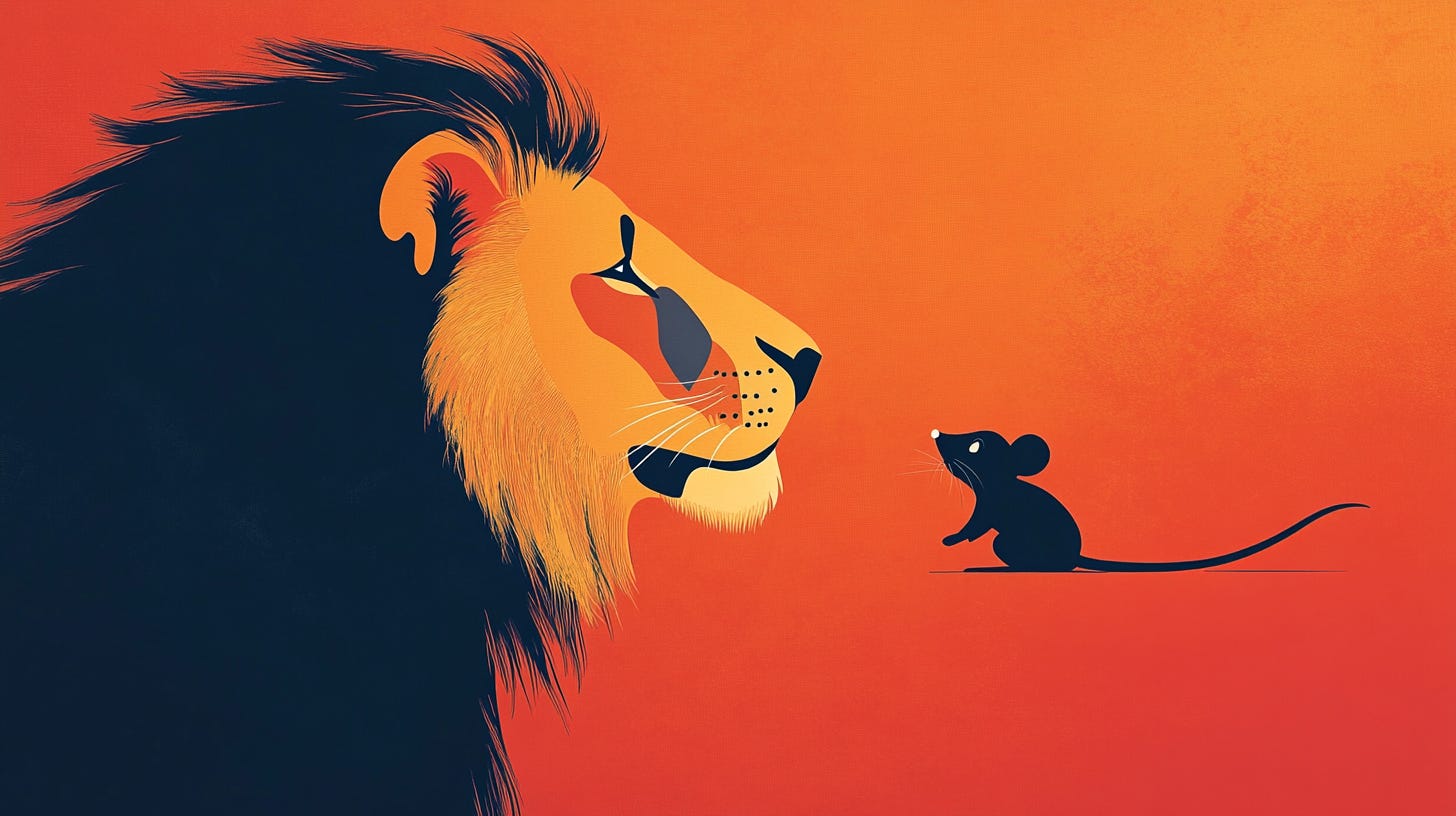 A lion and a mouse.