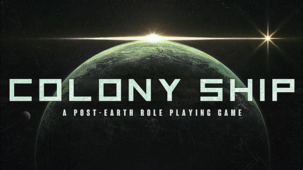 Cover art for Colony Ship: A Post-Earth Role Playing Game, showing a dawn over the Proxima B planet and the logo at the centre.