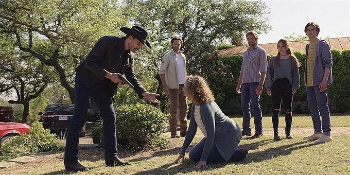 Walker Abilene refuses Clints hands to help her from ground.