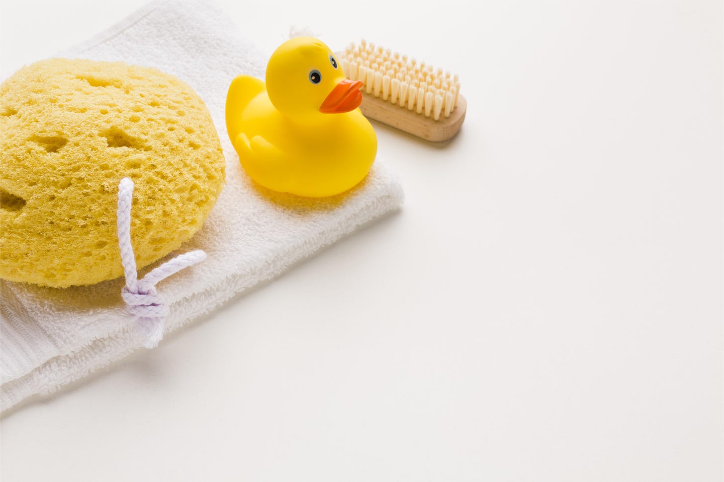 rubber duck and bath sponge