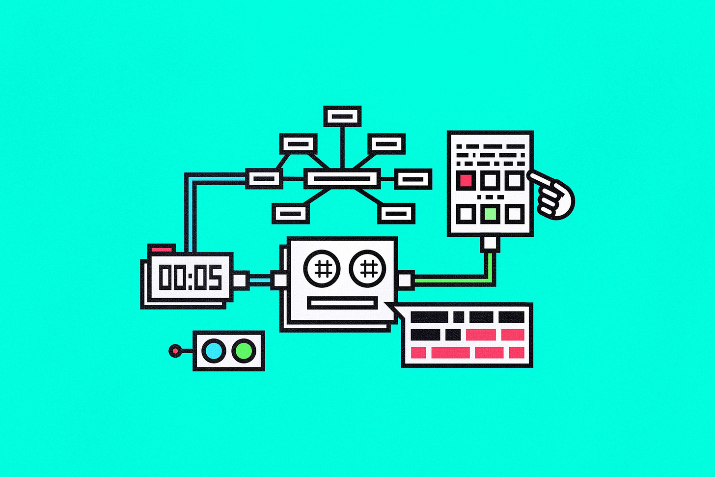 A graphic showing a robot performing multiple functions