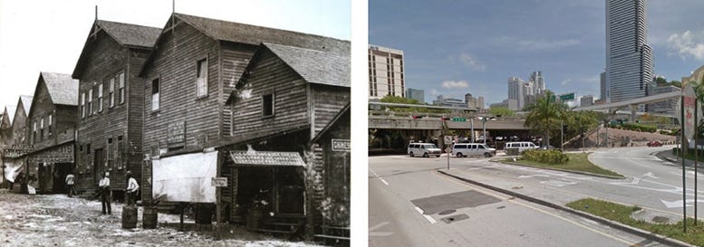 The Lobby Pool Hall (left) which was the place that the incorporation proceedings took place on July 28, 1896. The photo on the right is the location in 2014.