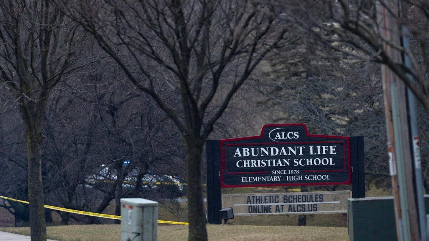 MADISON, WISCONSIN - DECEMBER 16: A sign sits in front of the Abundant Life Christian School on December 16, 2024 in Madison, Wisconsin. According to reports, a student and teacher were shot and killed at the school earlier today, and the suspected shooter was found dead at the scene.