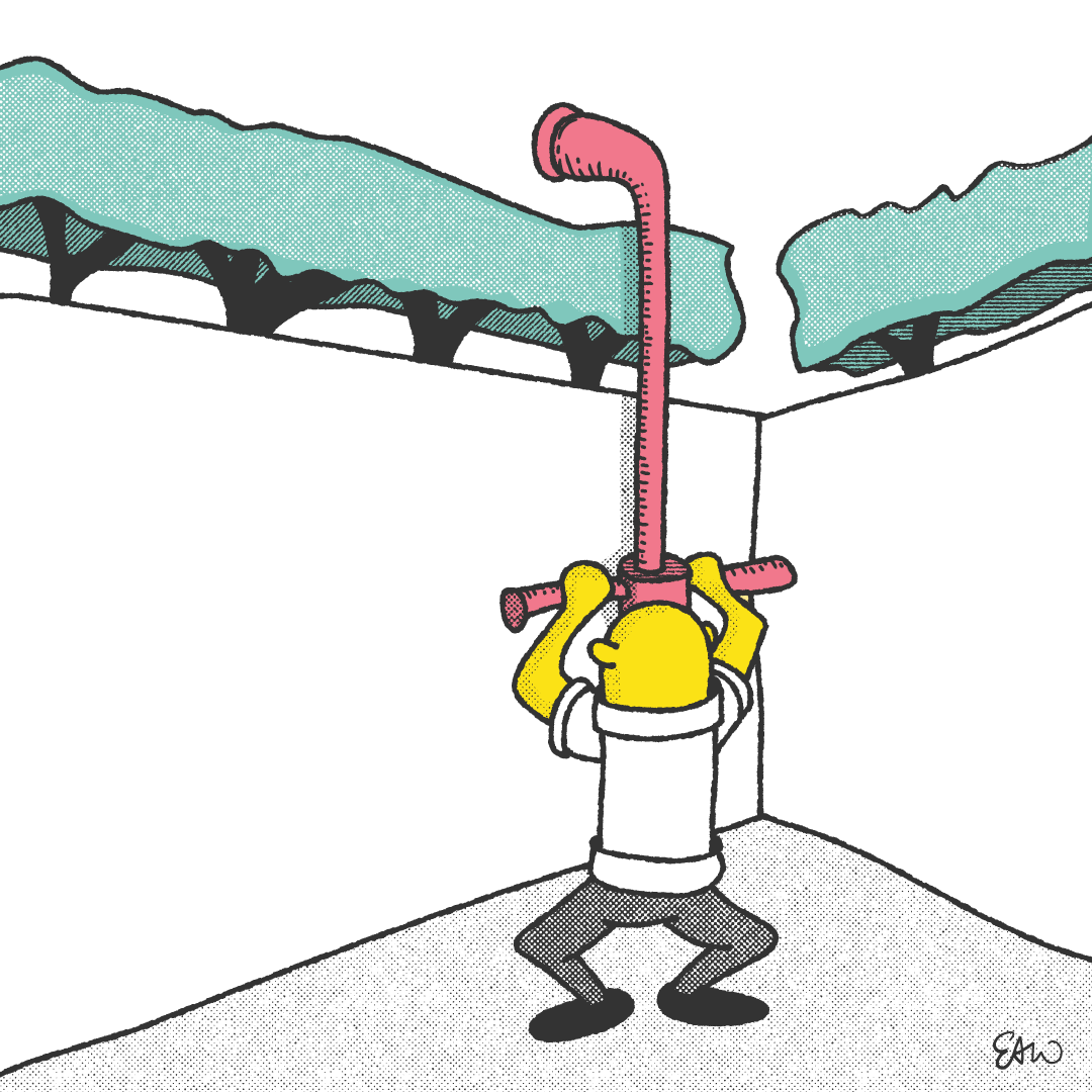 Illustration of a character looking over a bush with a periscope.