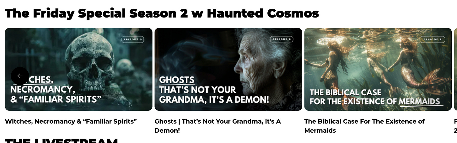 videos including — witches, necromancy and familiar spirits, ghosts: that's not your grandma it's a demon, and the biblical case for mermaids