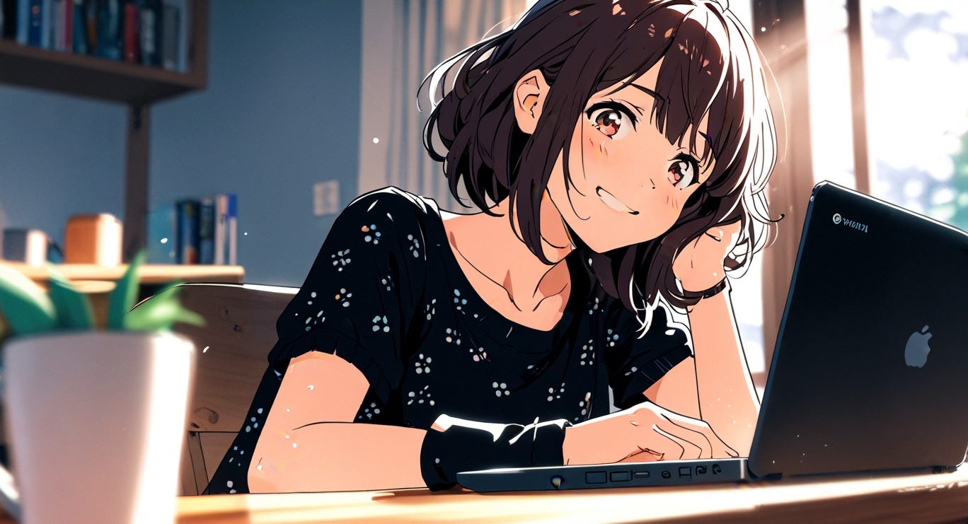 Ilustración manga de una mujer apenada en su escritorio