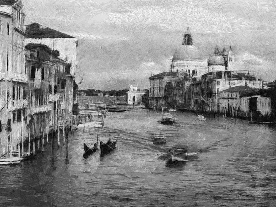 Venice Painting - Vintage Venice black and white by Georgi Dimitrov