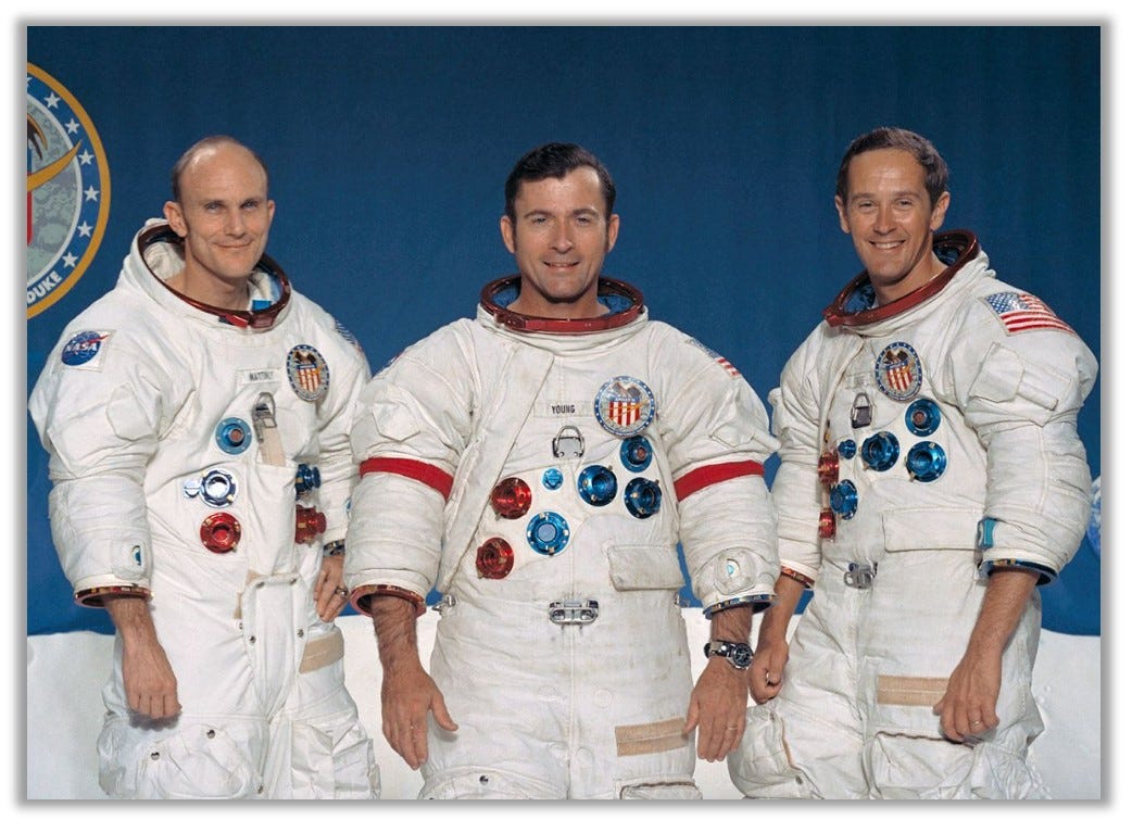 Official photo for the Apollo 16 crew.