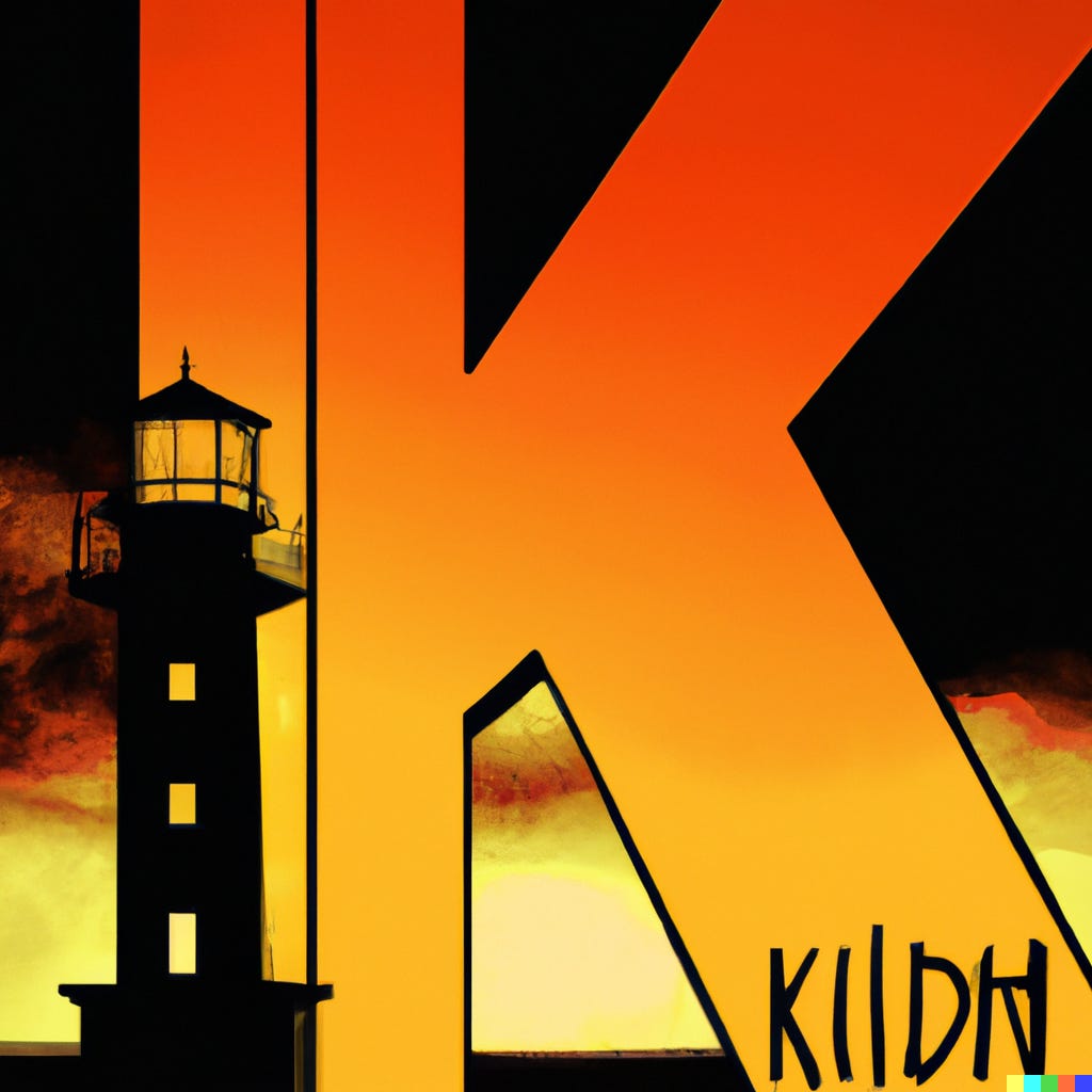 DALL·E 2023-05-24 16.11.06 - A movie poster style image of a capital letter K that is a beacon of knowledge 