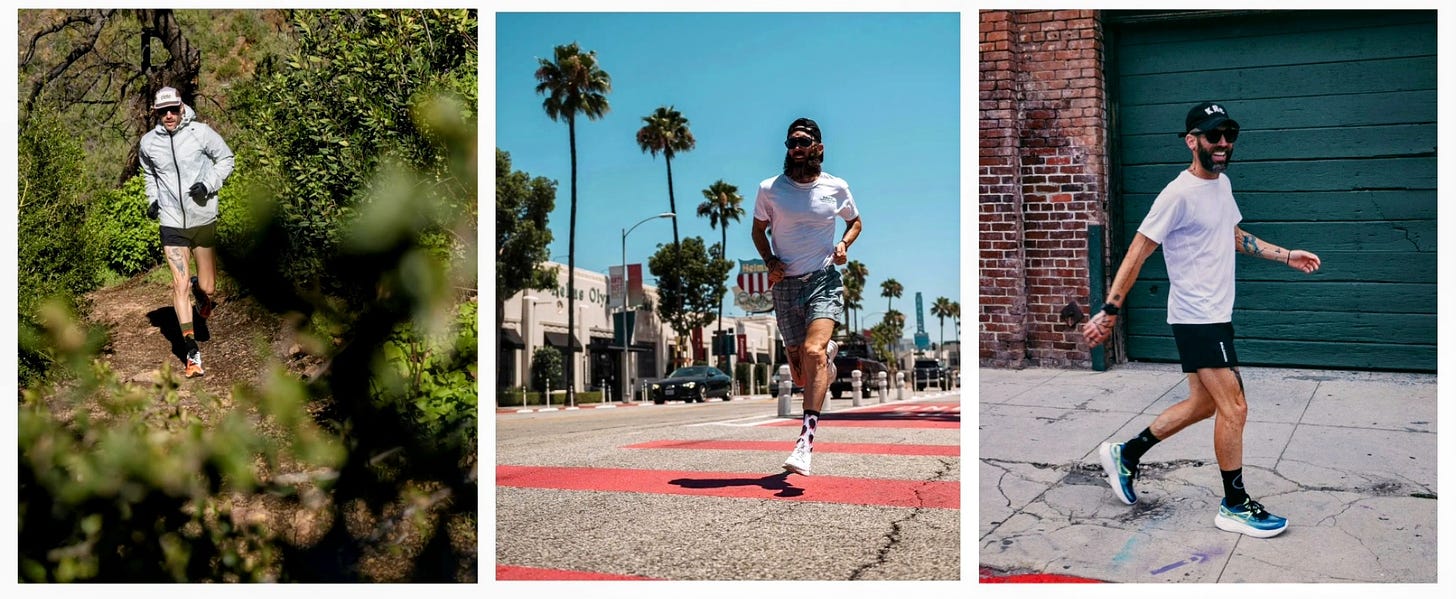 3 photos of Gordon Clark running in Los Angeles