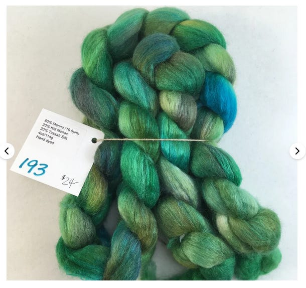 Merino wool kid mohair tussah silk blended together and dyed green blue