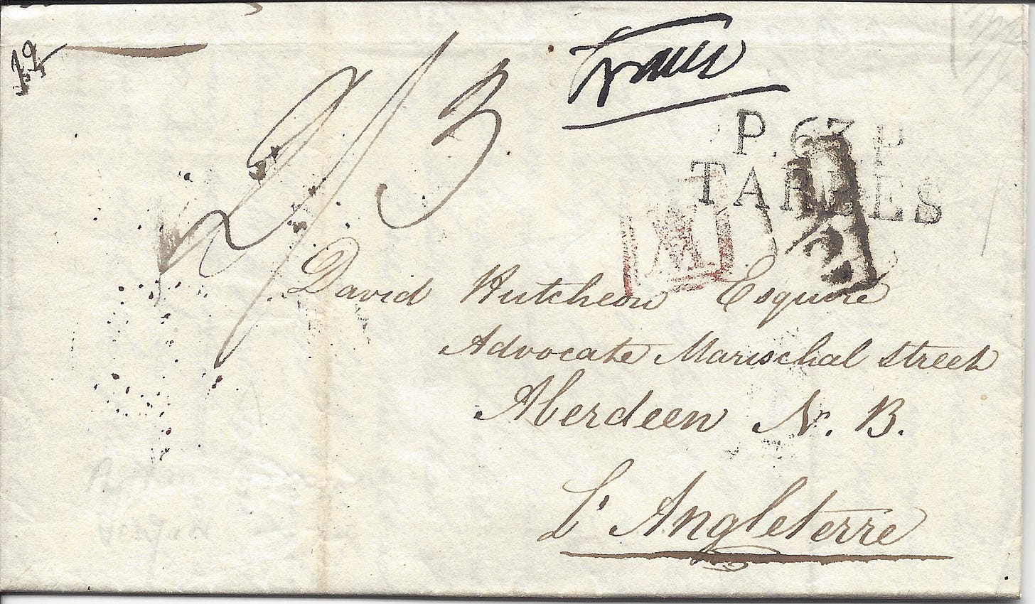 1825 folded letter from Tarbes to Aberdeen