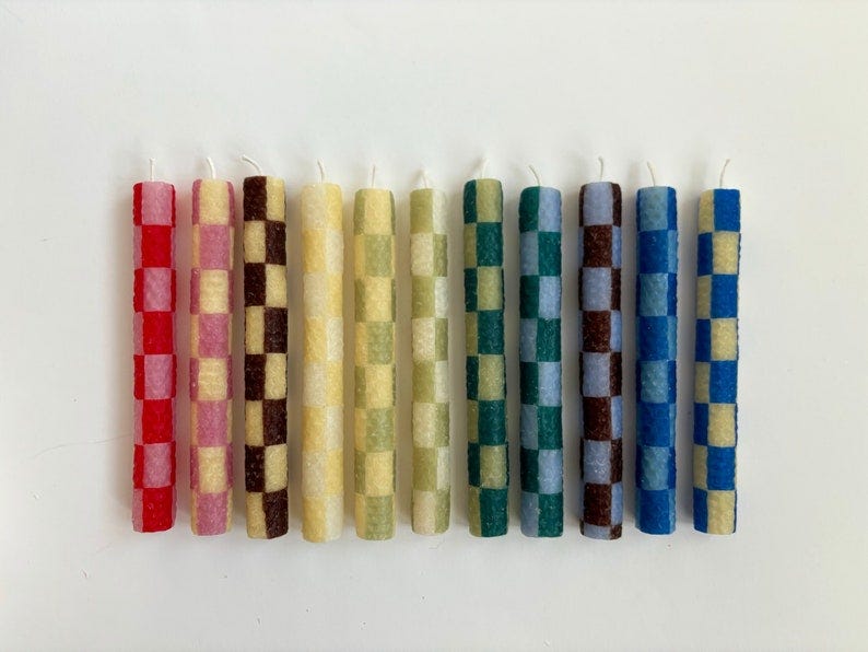 Checkered Beeswax Taper Candles image 1