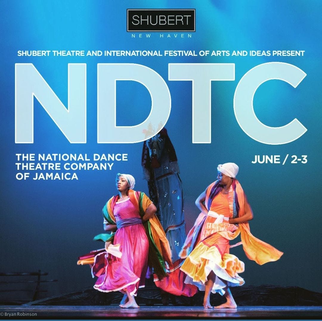 May be an image of 3 people, people dancing and text that says 'SHUBERT IUD. t EW HAVEN SHUBERT THEATRE AND NTERNATIONAL FESTIVAL OF ARTS AND IDEAS PRESENT NDTC THE NATIONAL DANCE THEATRE COMPANY JUNE/ 2-3 OF JAMAICA BryanRobinson'