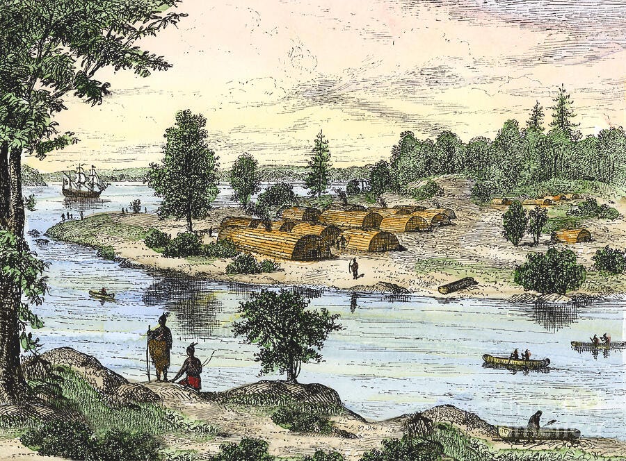 United States, New York Manhattan Island When The First Europeans Arrived Color Engraving Of The 19th Century Drawing by American School