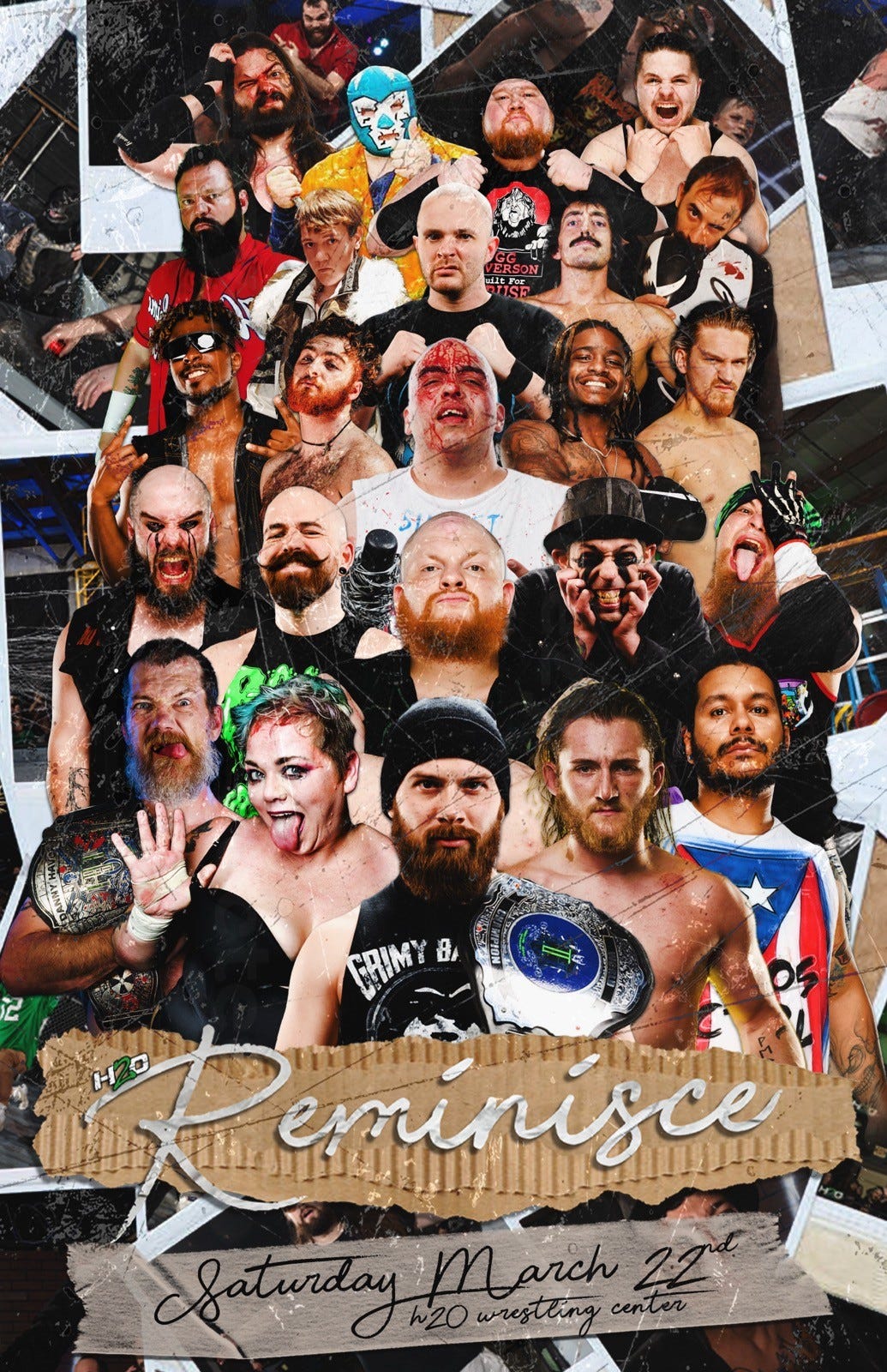 May be an image of 2 people, crowd and text that says 'eminisce Saturday aturday March m arch Th20 W20wrestting wrestling center'