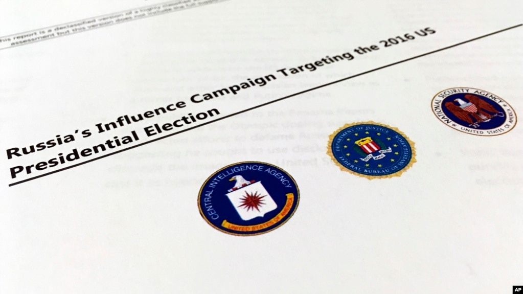 A part of the declassified version Intelligence Community Assessment on Russia's efforts to interfere with the U.S. political process is photographed in Washington, Jan. 6, 2017. 