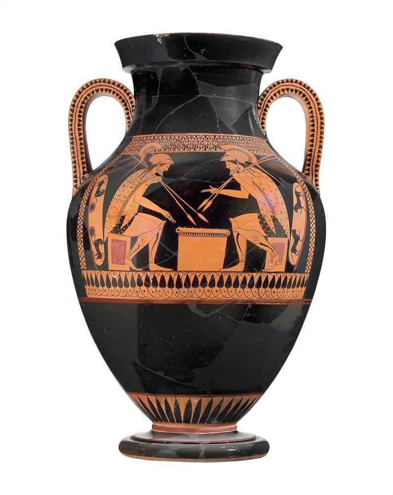 Achilles and Ajax red figure vase playing a game