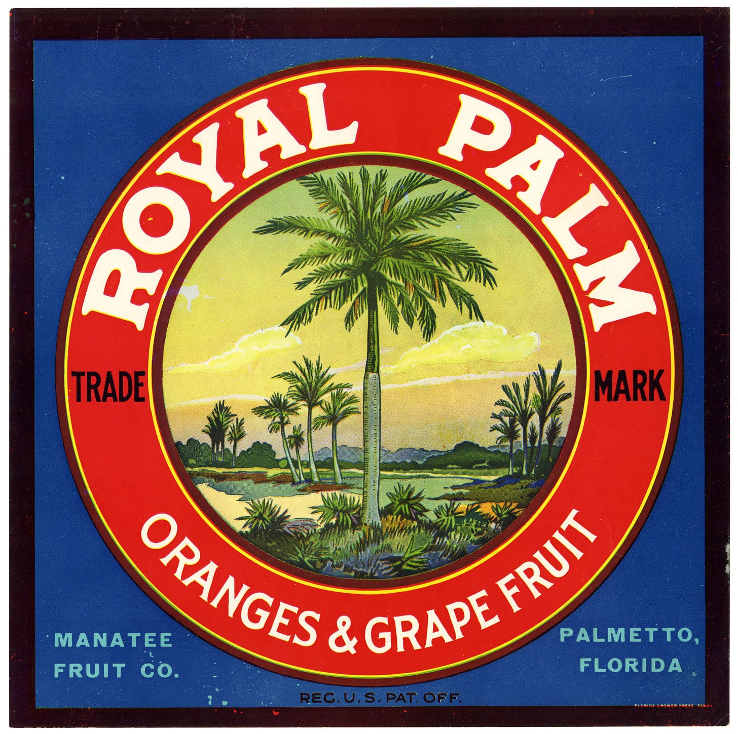 Rendering of a palm tree in a seal for Royal Palm Oranges & Grapefruit