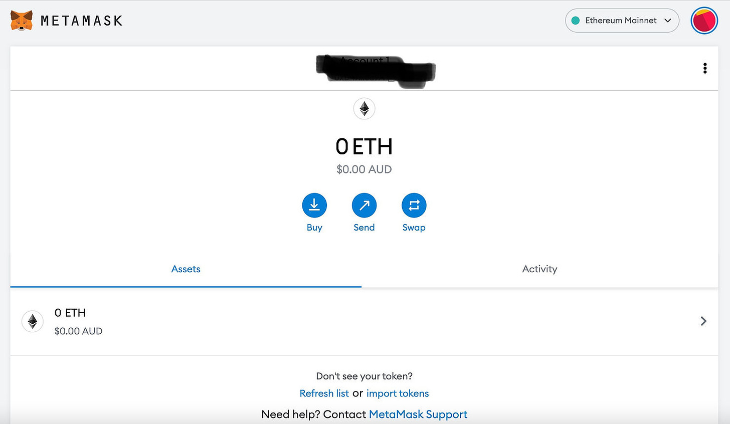 Metamask dashboard