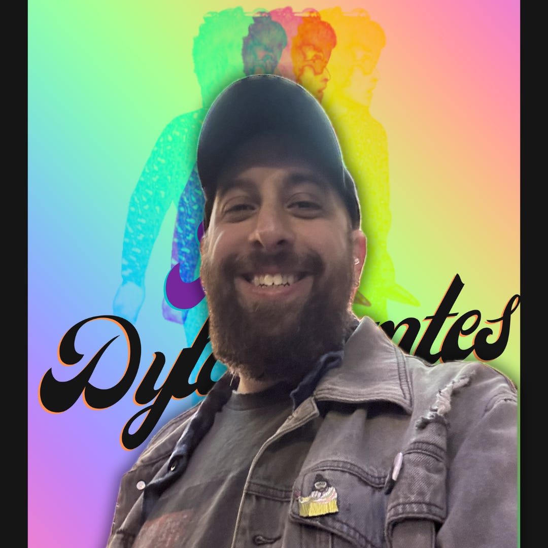 Photo of Henry Bernstein in a baseball cap superimposed over the Dylantantes logo.