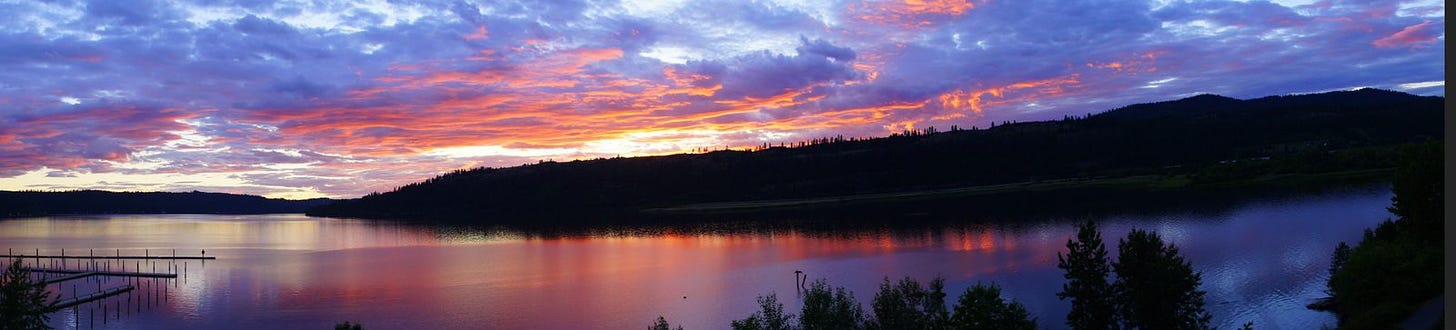 A blazing sunset over Couer d'Alene Lake from our room at the Lakeview Lodge where we sat and drank local huckleberry wine. 