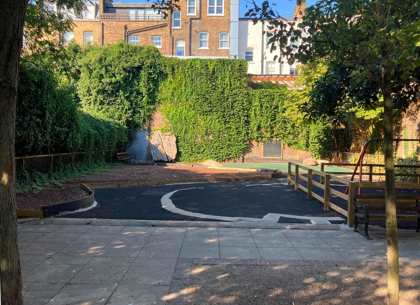 View of empty children's playground. View of empty children's playground.