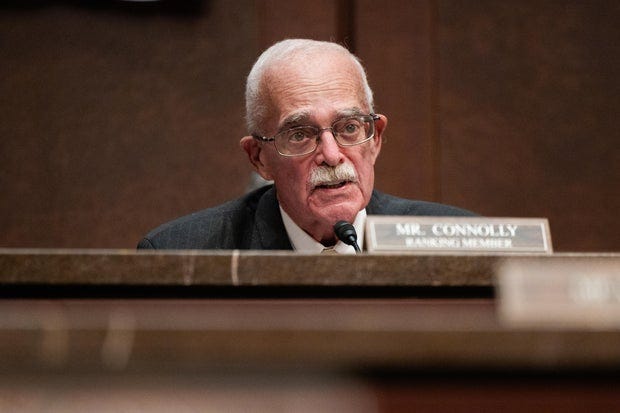 Rep. Gerry Connolly of Virginia questions witnesses during a House Committee on Oversight and Government Reform hearing titled "A Hearing with Sanctuary City Mayors" in Washington, DC on March 5, 2025. 