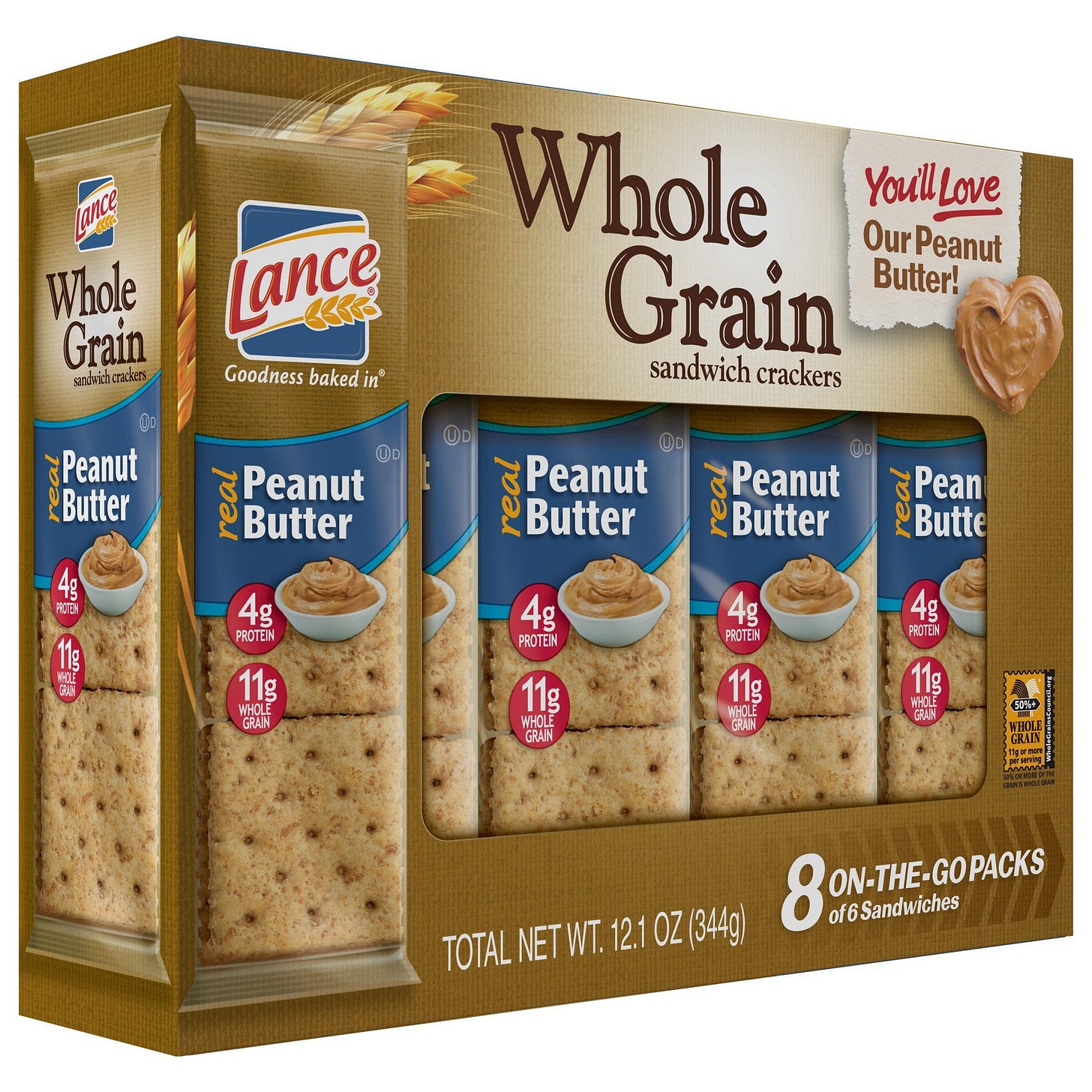 Lance Whole Grain Peanut Butter Crackers 12.1 oz 8 Count Boxes - Single ...