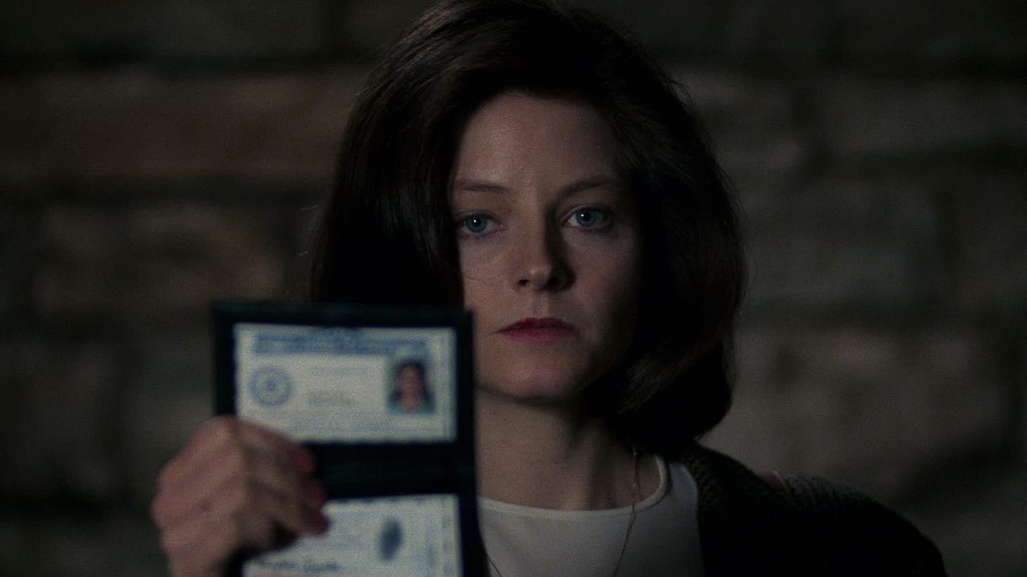The Silence of the Lambs | Still features Jodie Foster as Clarice Starling flashing her FBI badge.