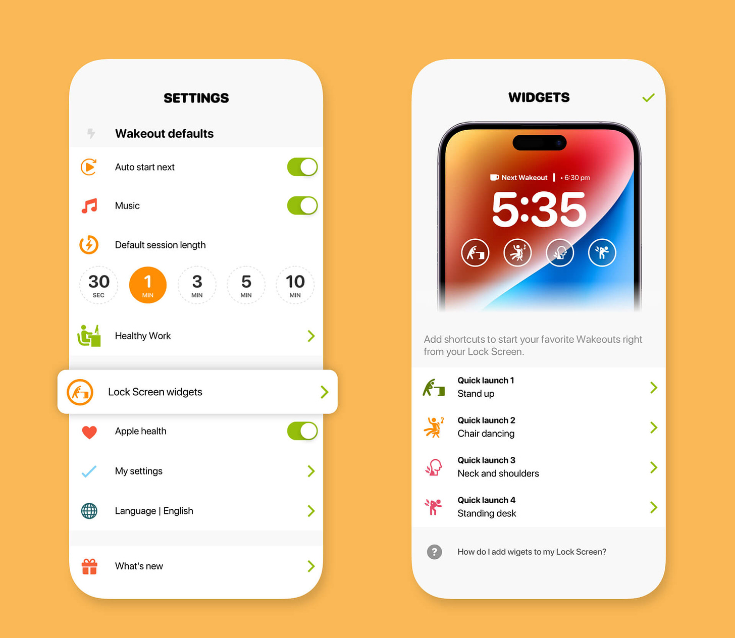 customizable widgets Wakeout physical activity break app