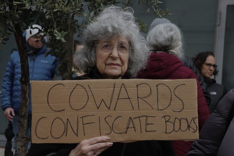 Protesters outside court in Jerusalem on Monday.