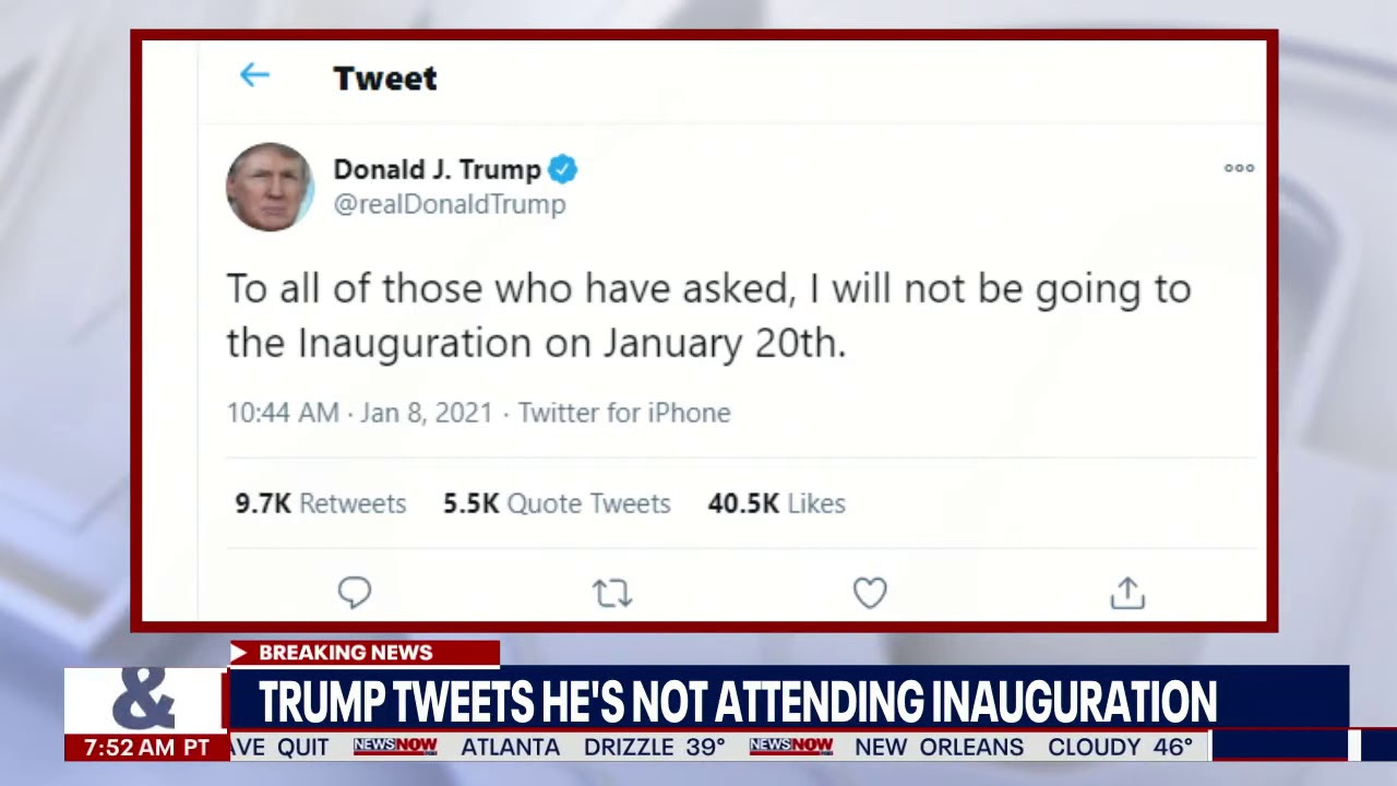 NOT ATTENDING: President Trump Tweets he will not be at Biden's Inauguration  - YouTube