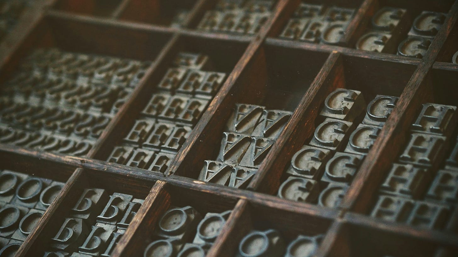 Tray of typography letters