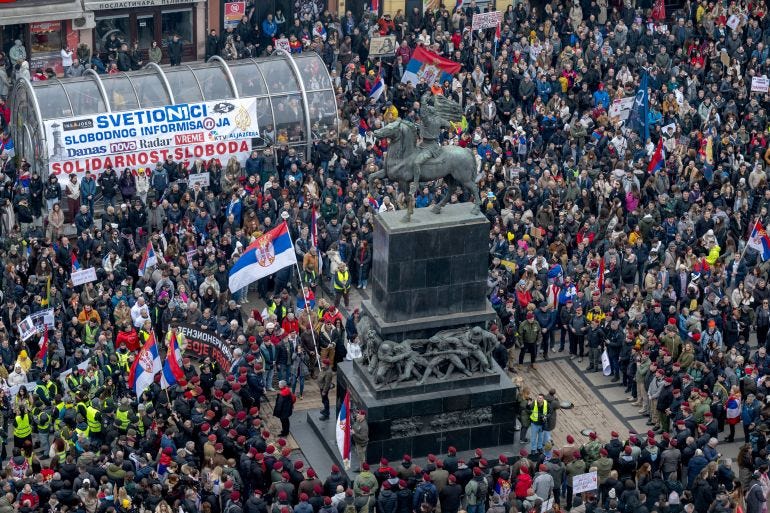 Thousands protest in Serbia to honour railway station disaster victims