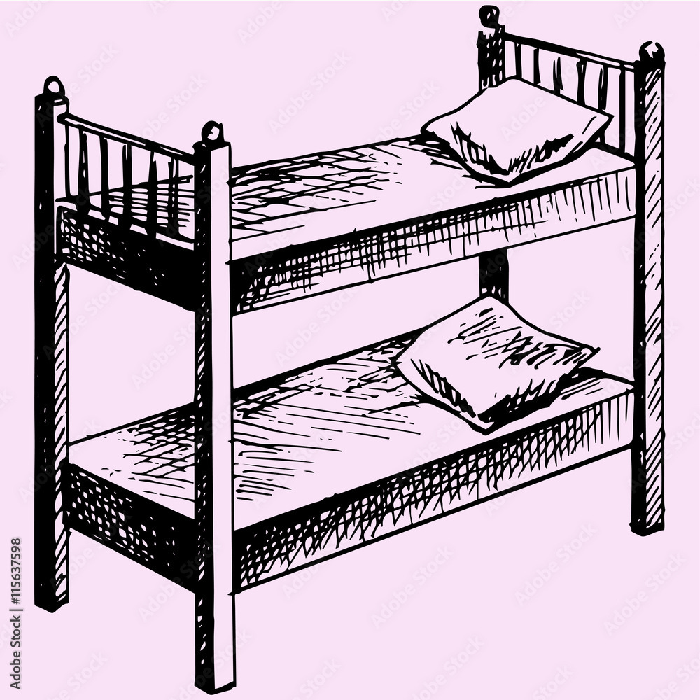 Kids bunk bed doodle style sketch illustration hand drawn ...