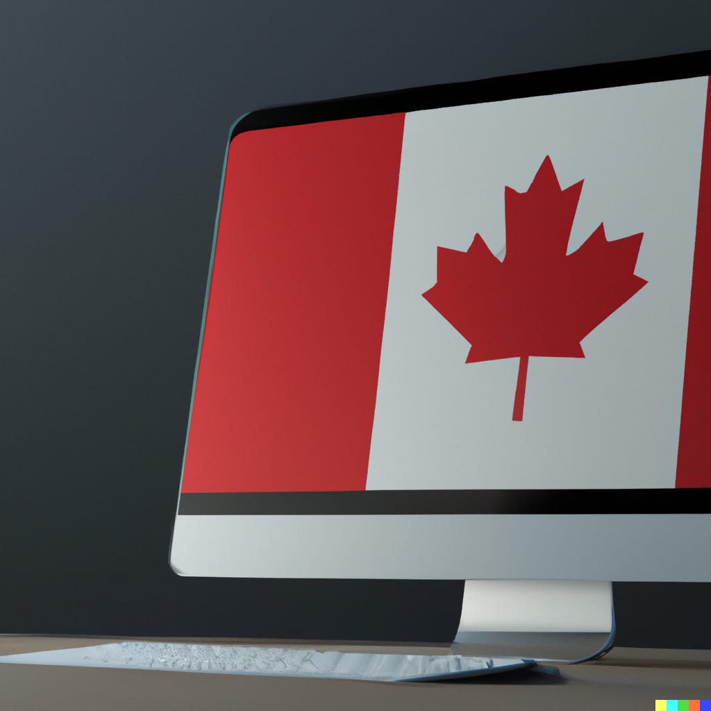 “canadian flag planted on a computer, digital art” / DALL-E