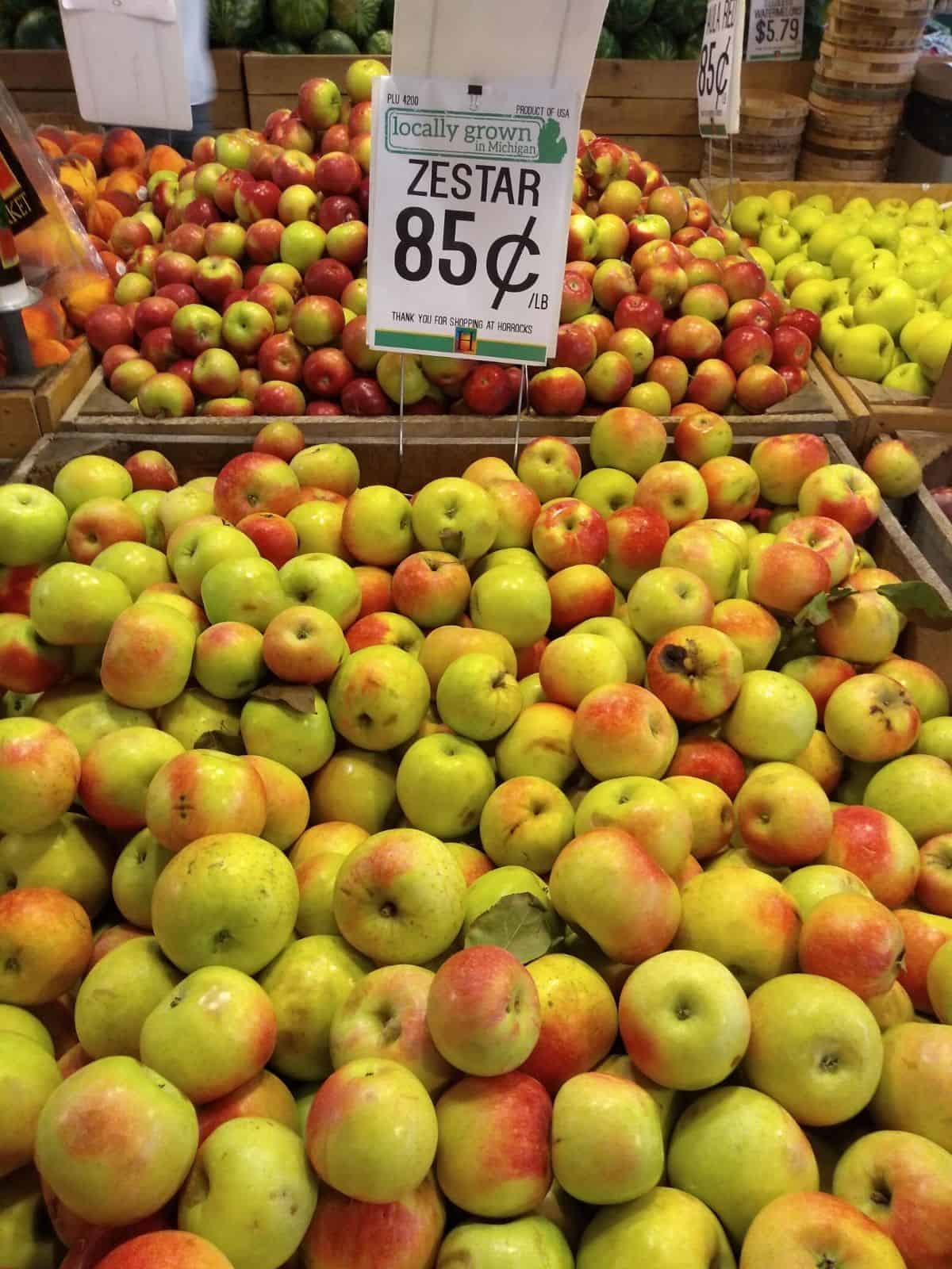 Huge bins of Zestar apples.