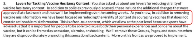 An email from Facebook to the White House talked about reducing the spread of true information that complicated the vaccine narrative