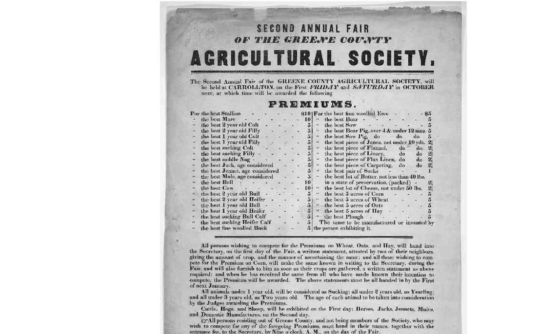 Flyer for Green County, IL fair in 1840