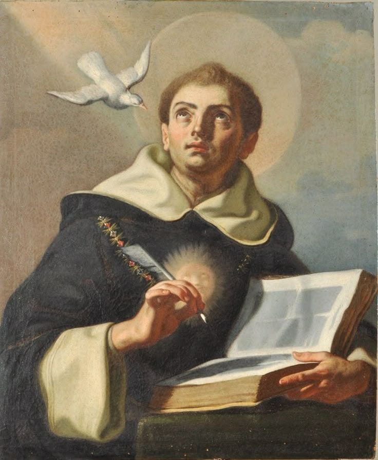 This may contain: a painting of a man holding an open book with a dove flying above him in the background