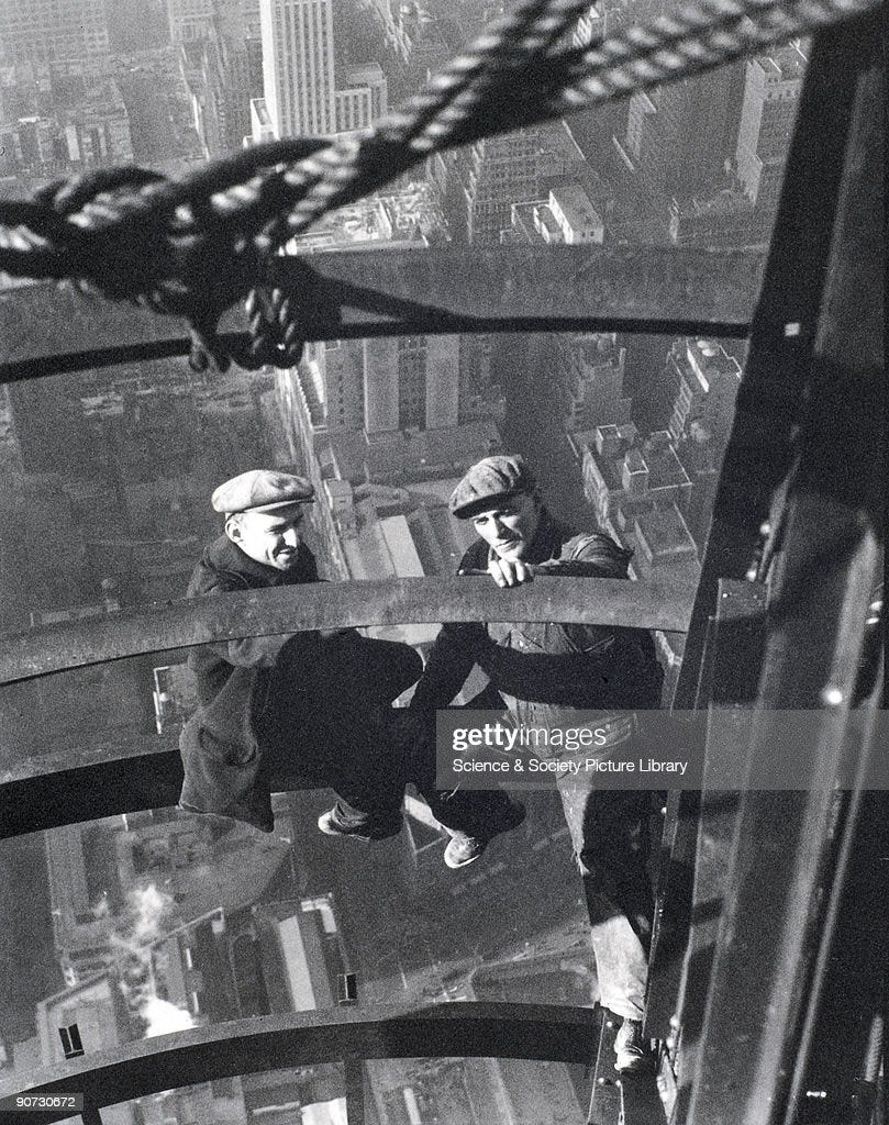 Two builders during the construction of the Empire State Building, c 1933.