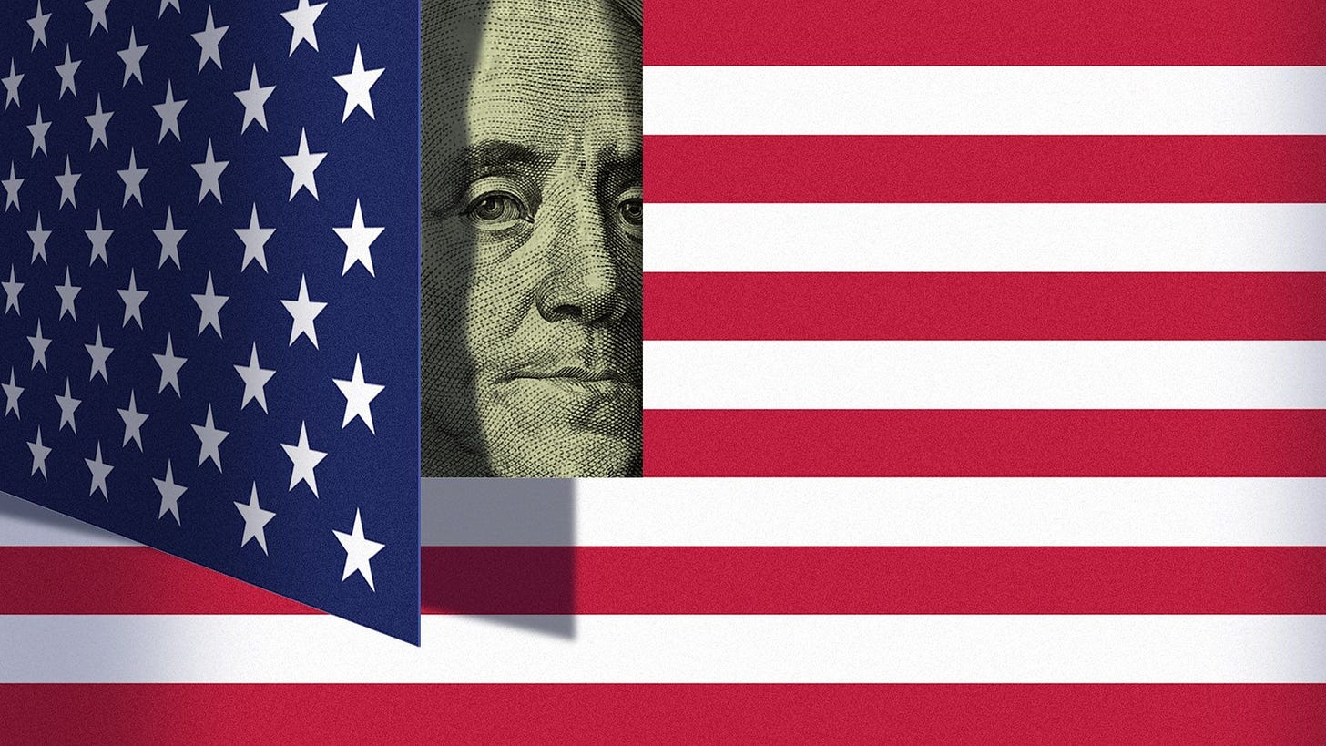 Illustration of Benjamin Franklin from a hundred dollar bill peaking out from behind an 