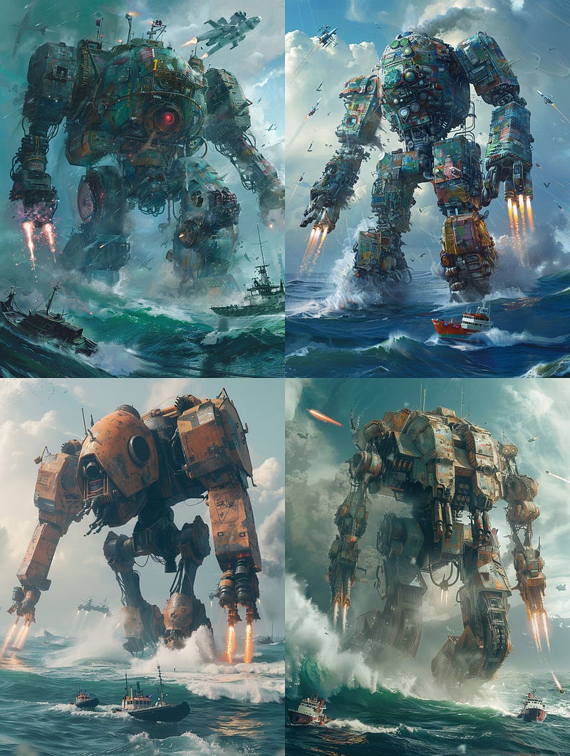 Giant mech made of trash