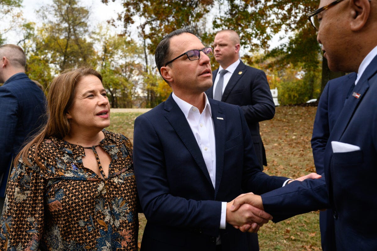 Pennsylvania Governor Josh Shapiro greets people at the Commemoration Ceremony on the fifth anniversary of the Tree of Life synagogue attack on October 27, 2023, in Pittsburgh, Pennsylvania.