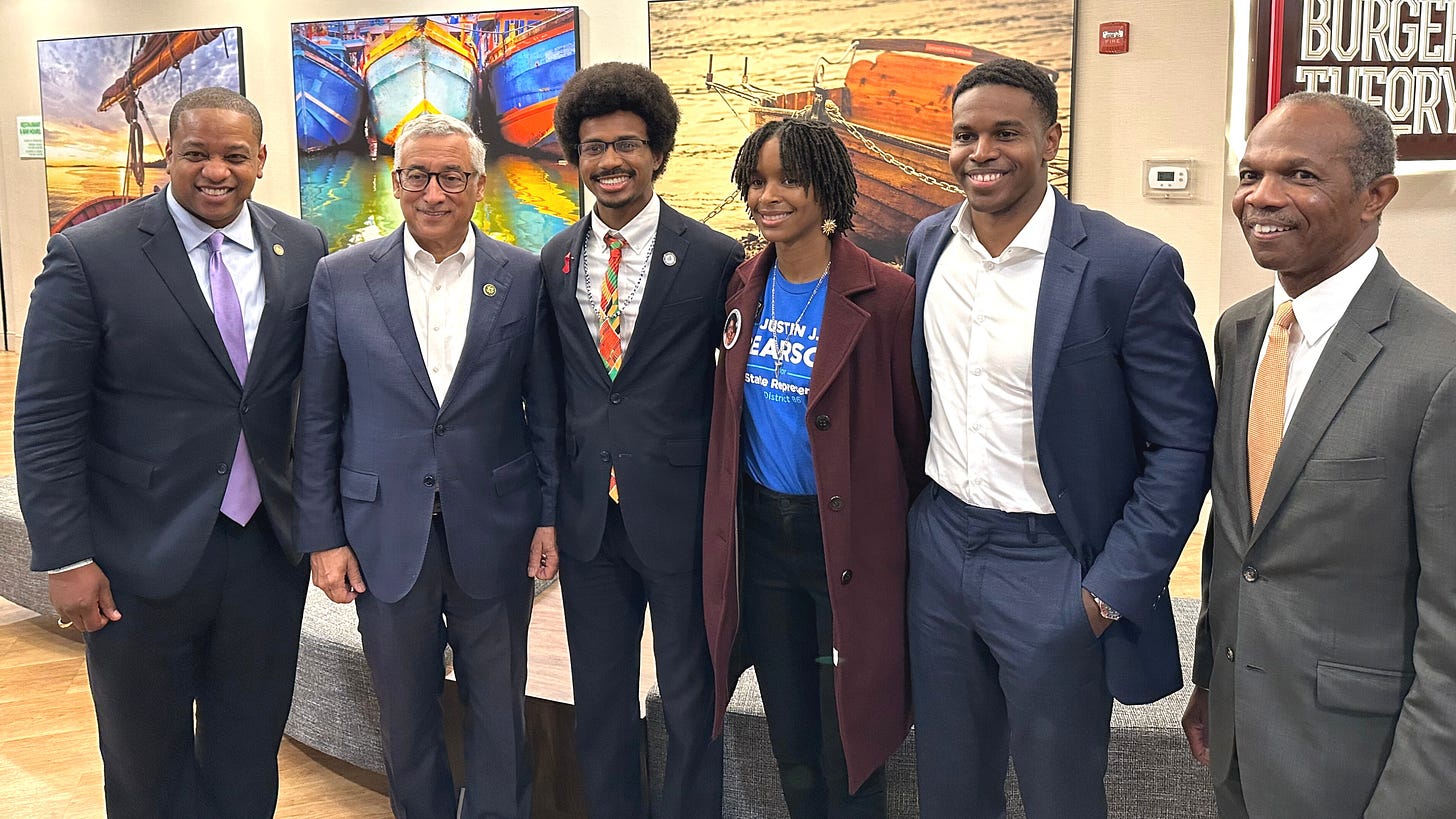 Fairfax, Rep. Bobby Scott, Tenn. Rep. Justin Pearson, his fiancé Oceana Gilliam, Newport News Mayor Phil Jones and Hampton Mayor Donnie Tuck