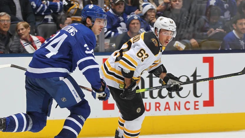 Matthews and Marchand watch the play