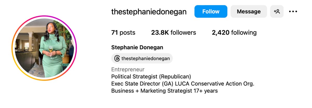 Donegan's Instagram profile