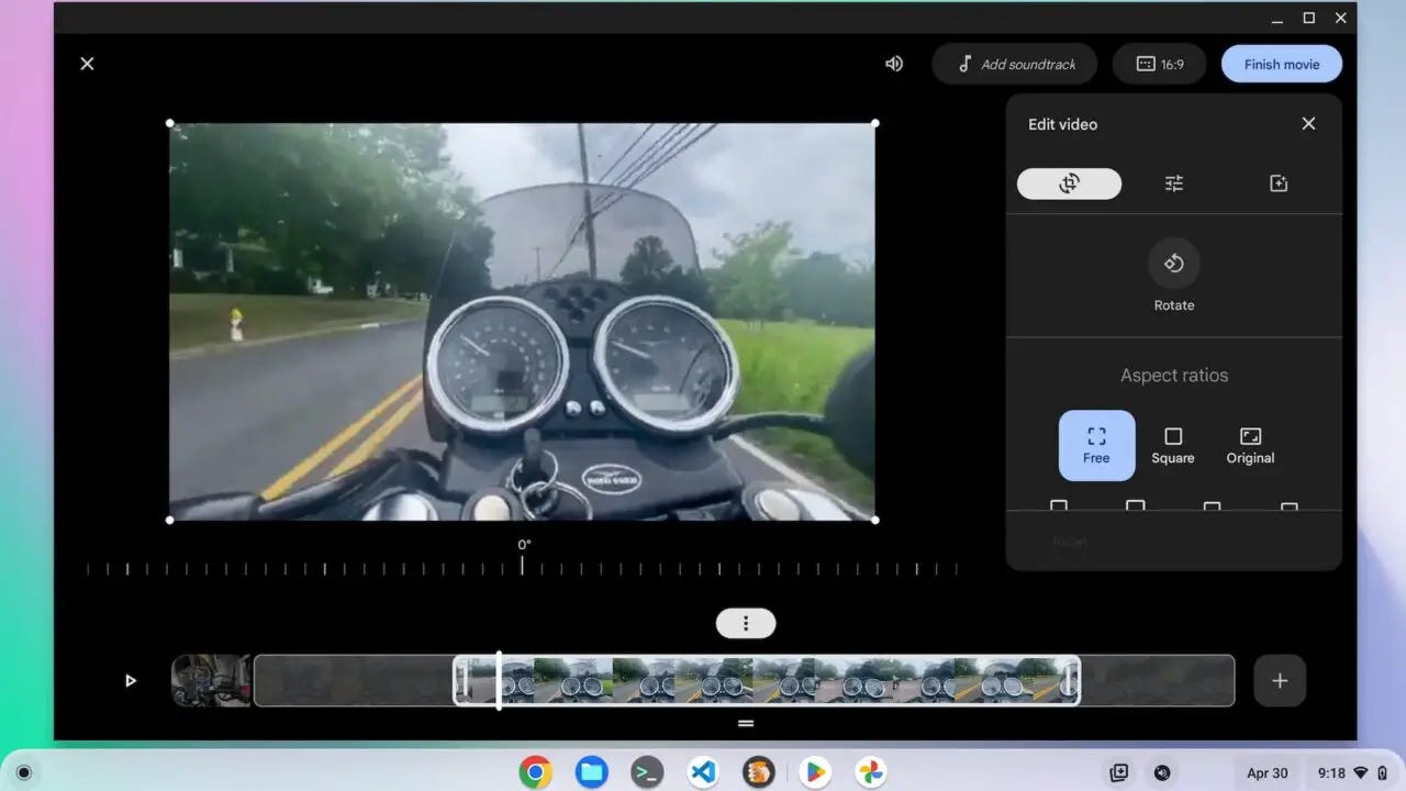 Google Photos video editor on a Chromebook